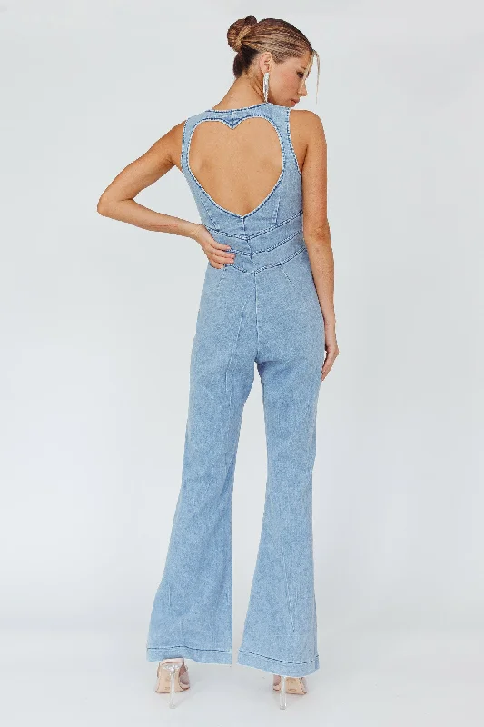 Wildflower boho dress-Teigan Heart Back Sleeveless Jumpsuit Light Denim