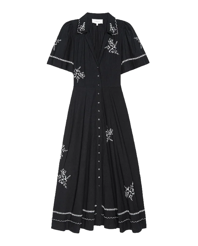 Lace skater dress-The Bridge Dress with Hanky Embroidered. -- Black