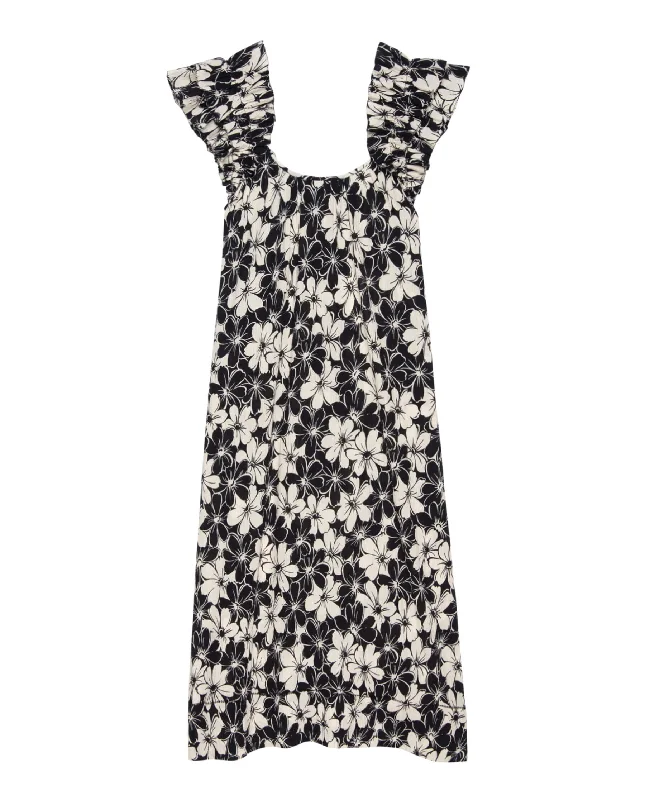 Velvet skater dress-The Cascade Dress. -- Black and Cream Hibiscus Floral