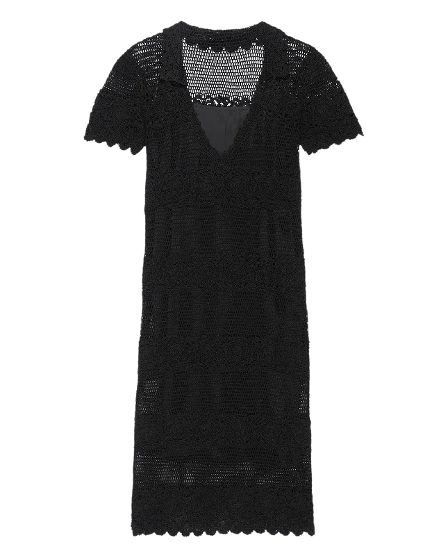 Halter neck party dress-The Crochet Polo Dress. -- Black