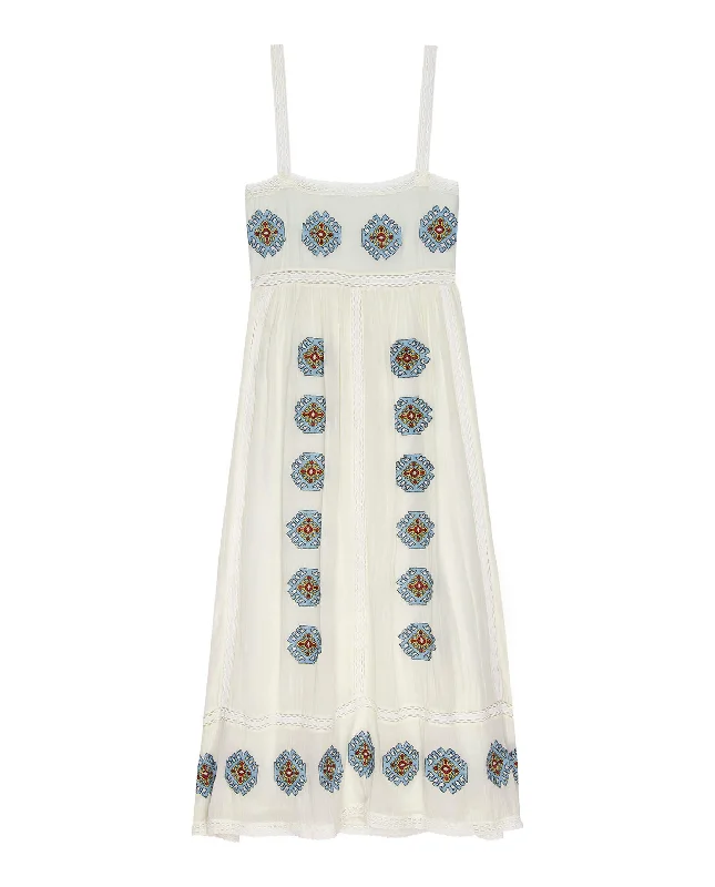 Lace party dress-The Roam Dress with Folklore Embroidery. -- Cream