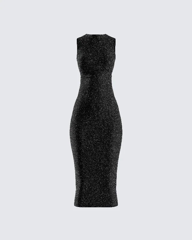 Corset party dress-Umbra Black Shimmer Midi Dress