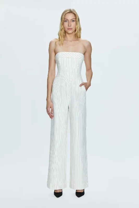 Fringe party dress-Valentina Jumpsuit - Le Blanc Pinstripe