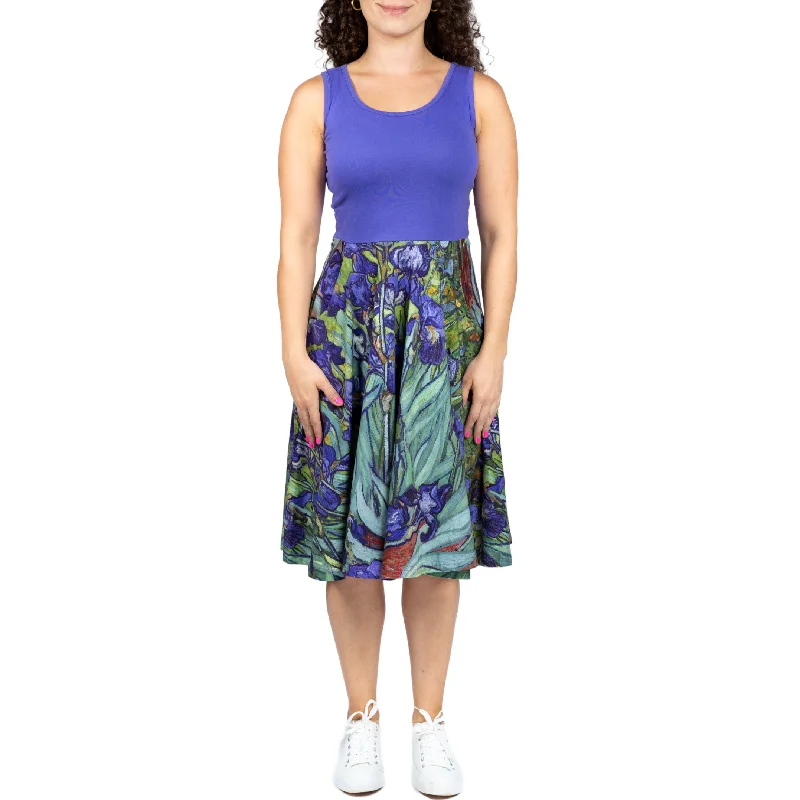 Halter neck party dress-Van Gogh Irises Sleeveless Twirl Dress