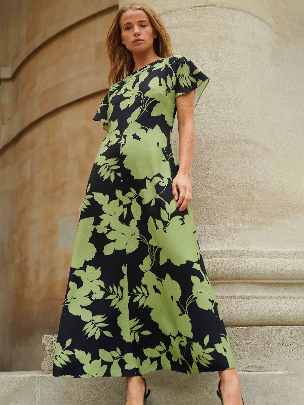 Striped voile dress-Victoria Green Floral Print Flutter Sleeve Dress