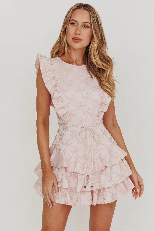 Ruffled skater dress-Weekend Muse Sleeveless Layered Frill Romper Pink