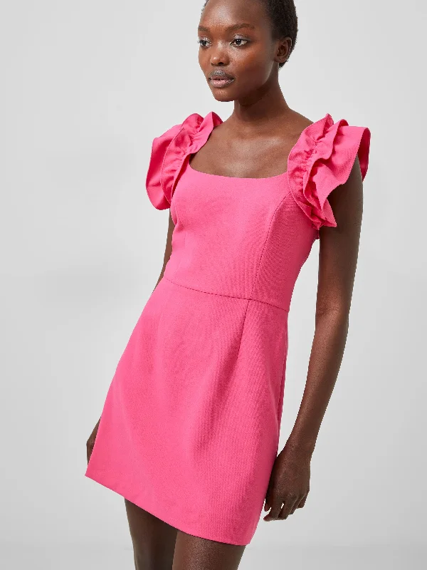 Satin party dress-Whisper Sleeveless Ruffle Shoulder Dress