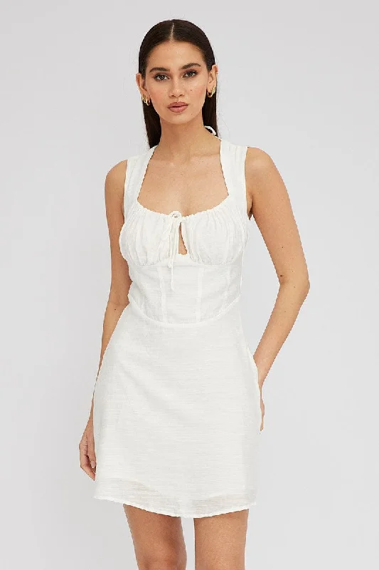 Tiered party dress-White Fit and Flare Dress Sleeveless Corset